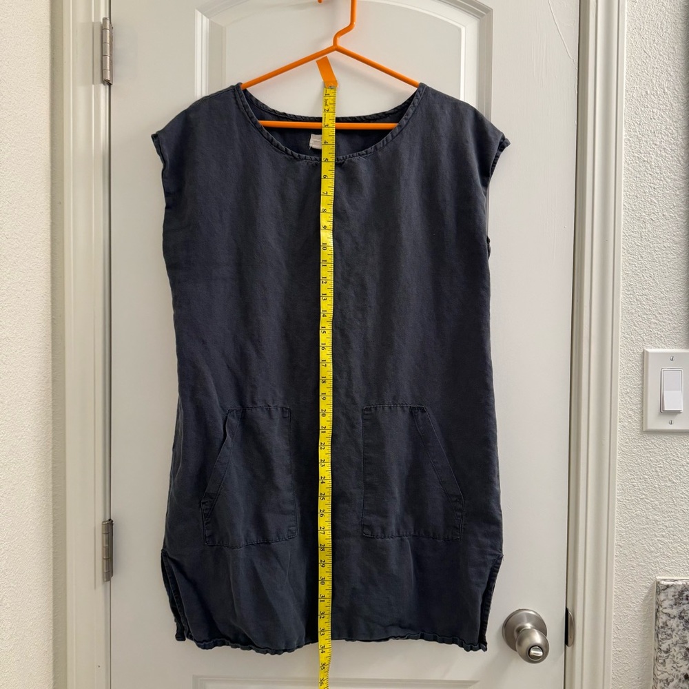 Dr. Flax beautiful 100% European linen tunic dress w/ pockets gorgeous navy blue